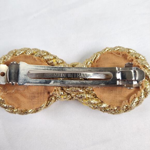 Vintage French Gold Rope Knot Barrette Metallic Braided Hair Clip Made in France